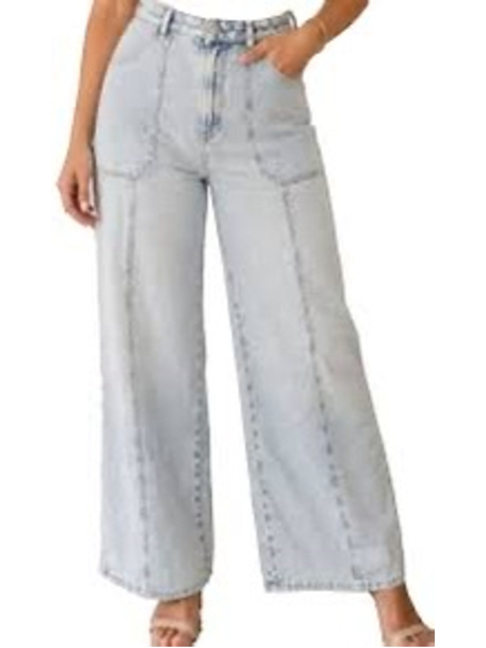 Michael Kors Carmen Women's Wide Leg Jeans Light Wash distressed Blue